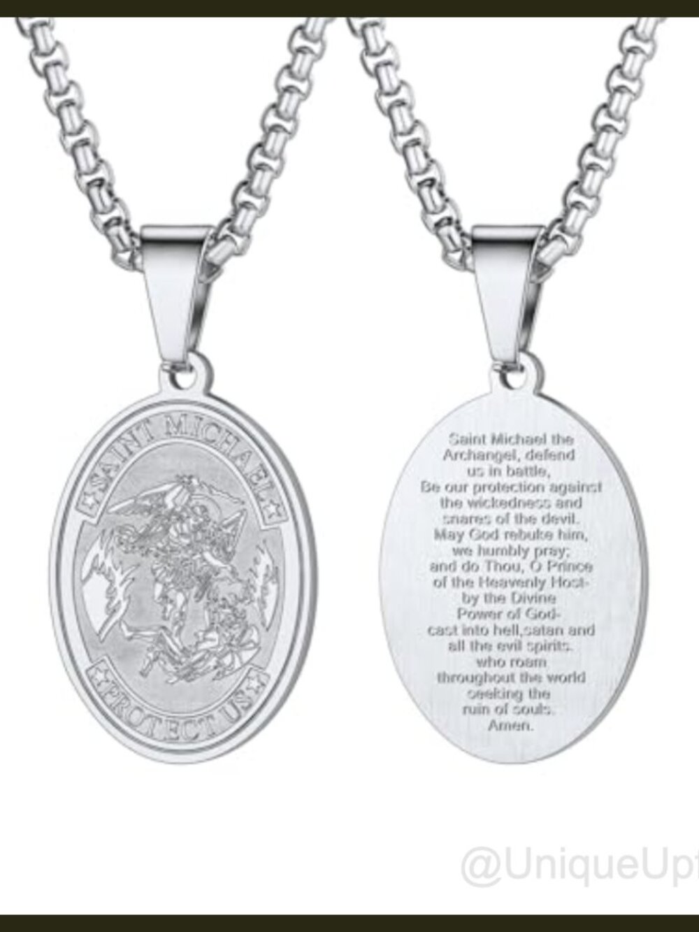 St Michael Pendant Necklace Stainless Steel 22in Wheat Chain